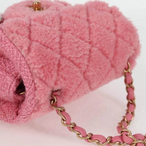 CHANEL Matelasse Chain Shoulder Bag Wool Pink Gold CC Auth 128240M - Picture 7 of 15